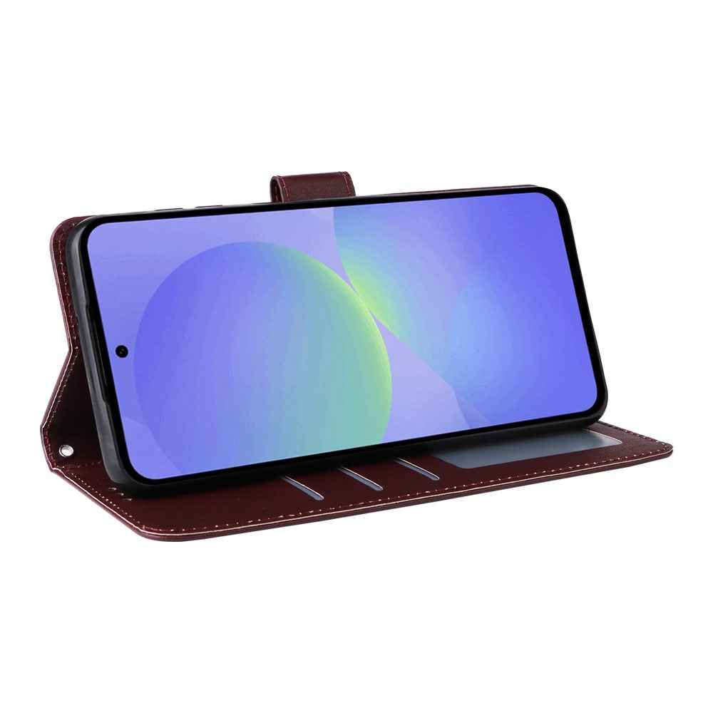 For Samsung Galaxy A57 5G Case Wallet Stand PU Leather Phone Cover with Wrist Strap - Wine Red