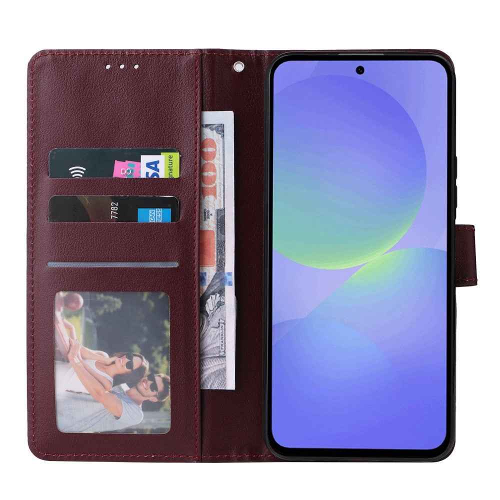For Samsung Galaxy A57 5G Case Wallet Stand PU Leather Phone Cover with Wrist Strap - Wine Red