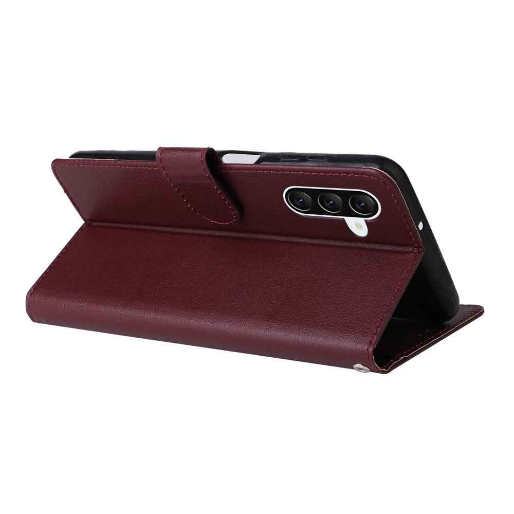 For Samsung Galaxy A57 5G Case Wallet Stand PU Leather Phone Cover with Wrist Strap - Wine Red