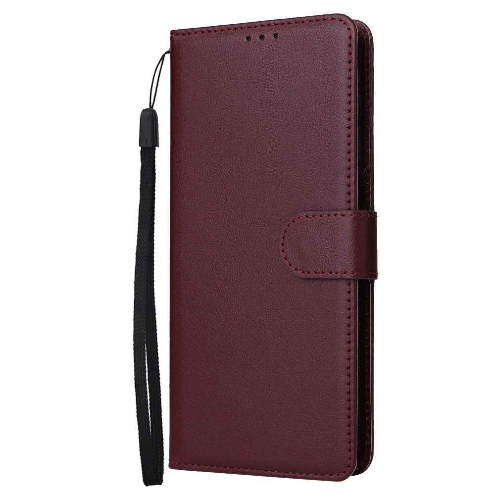 For Samsung Galaxy A57 5G Case Wallet Stand PU Leather Phone Cover with Wrist Strap - Wine Red