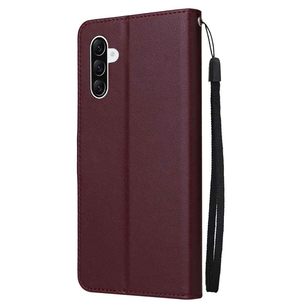For Samsung Galaxy A57 5G Case Wallet Stand PU Leather Phone Cover with Wrist Strap - Wine Red