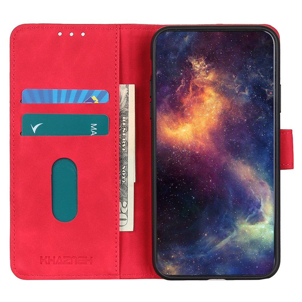 KHAZNEH For Xiaomi Redmi Note 15 Pro 4G (Global) Case PU Leather Retro Texture Phone Cover - Red