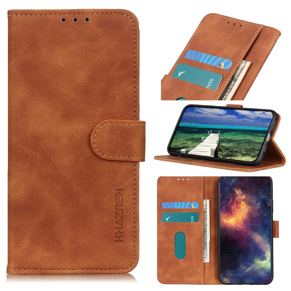 KHAZNEH For Xiaomi Redmi Note 15 Pro 4G (Global) Case PU Leather Retro Texture Phone Cover - Brown