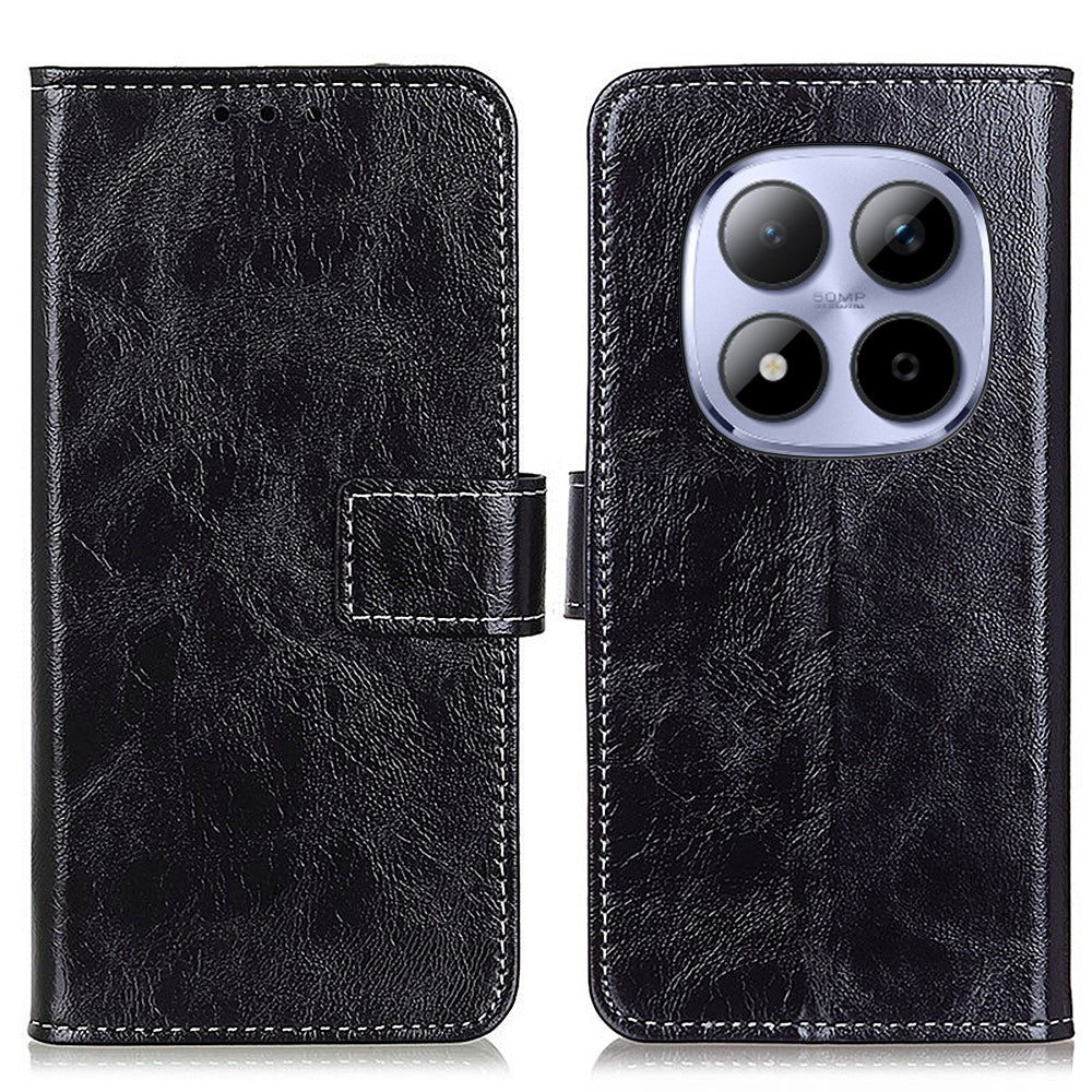 For Xiaomi Redmi Note 15 Pro 4G (Global) Case Wallet Leather Phone Cover Crazy Horse Texture - Black