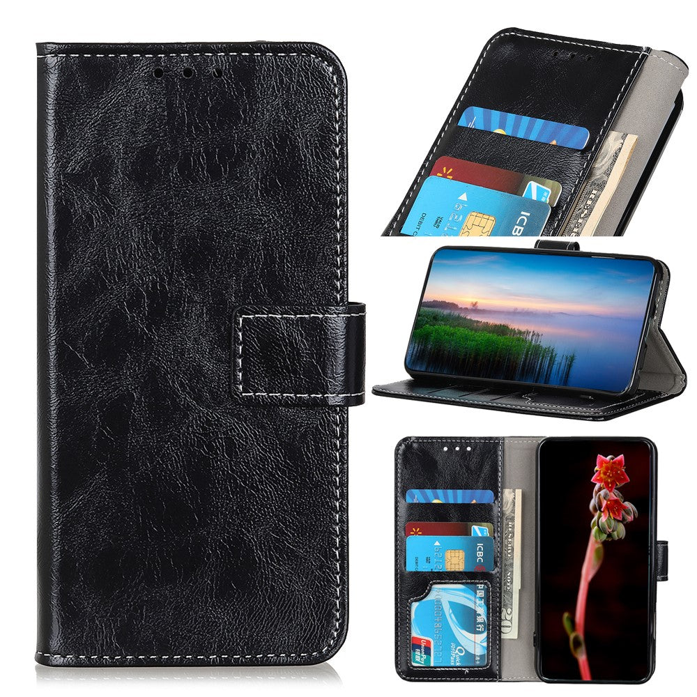 For Xiaomi Redmi Note 15 Pro 4G (Global) Case Wallet Leather Phone Cover Crazy Horse Texture - Black