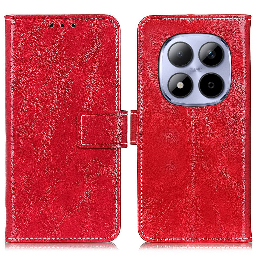 For Xiaomi Redmi Note 15 Pro 4G (Global) Case Wallet Leather Phone Cover Crazy Horse Texture - Red