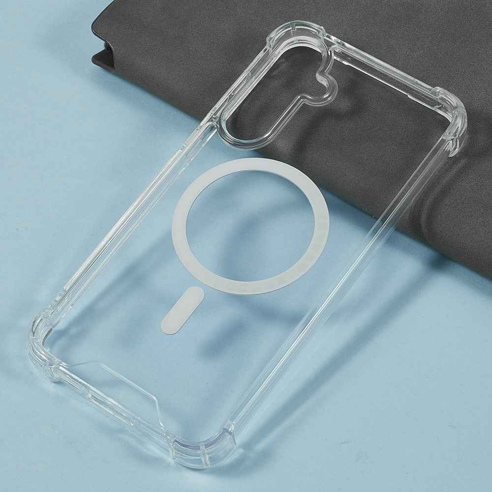 For Samsung Galaxy A57 5G Magnetic Case 1.5mm Shockproof TPU + Acrylic Phone Back Cover - Transparent
