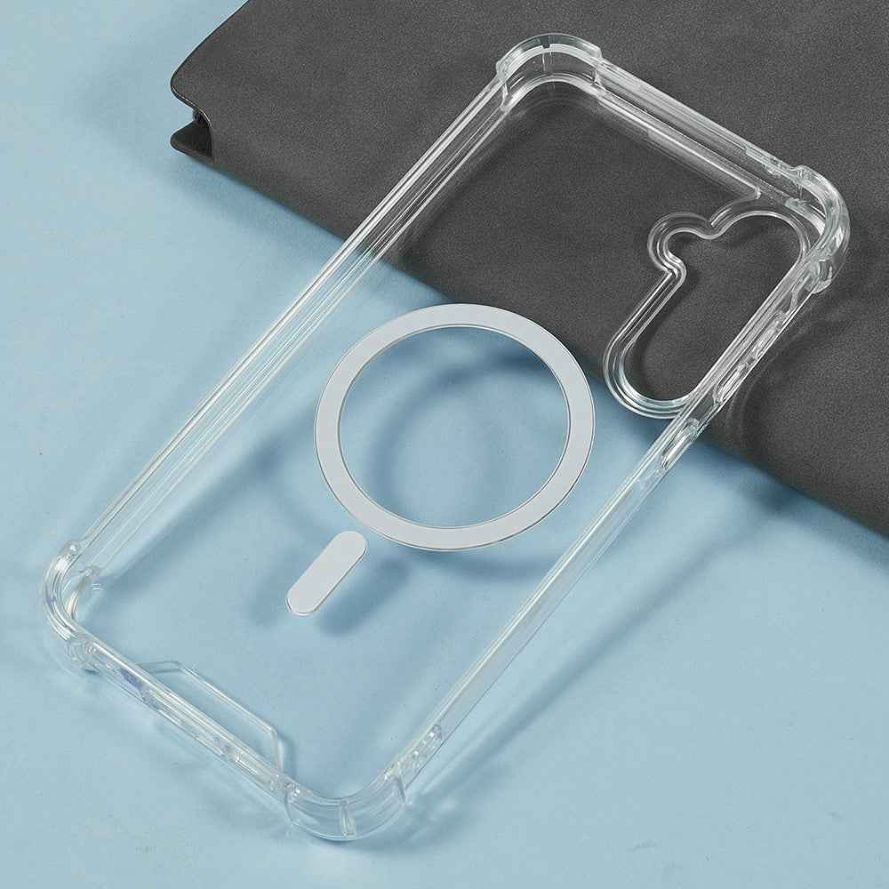 For Samsung Galaxy A57 5G Magnetic Case 1.5mm Shockproof TPU + Acrylic Phone Back Cover - Transparent