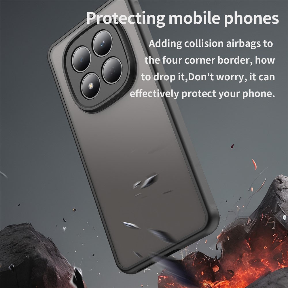 For Xiaomi Redmi Note 15 Pro 5G (Global) Case Drop Proof Airbags Frosted Translucent PC + TPU Phone Back Cover - Black