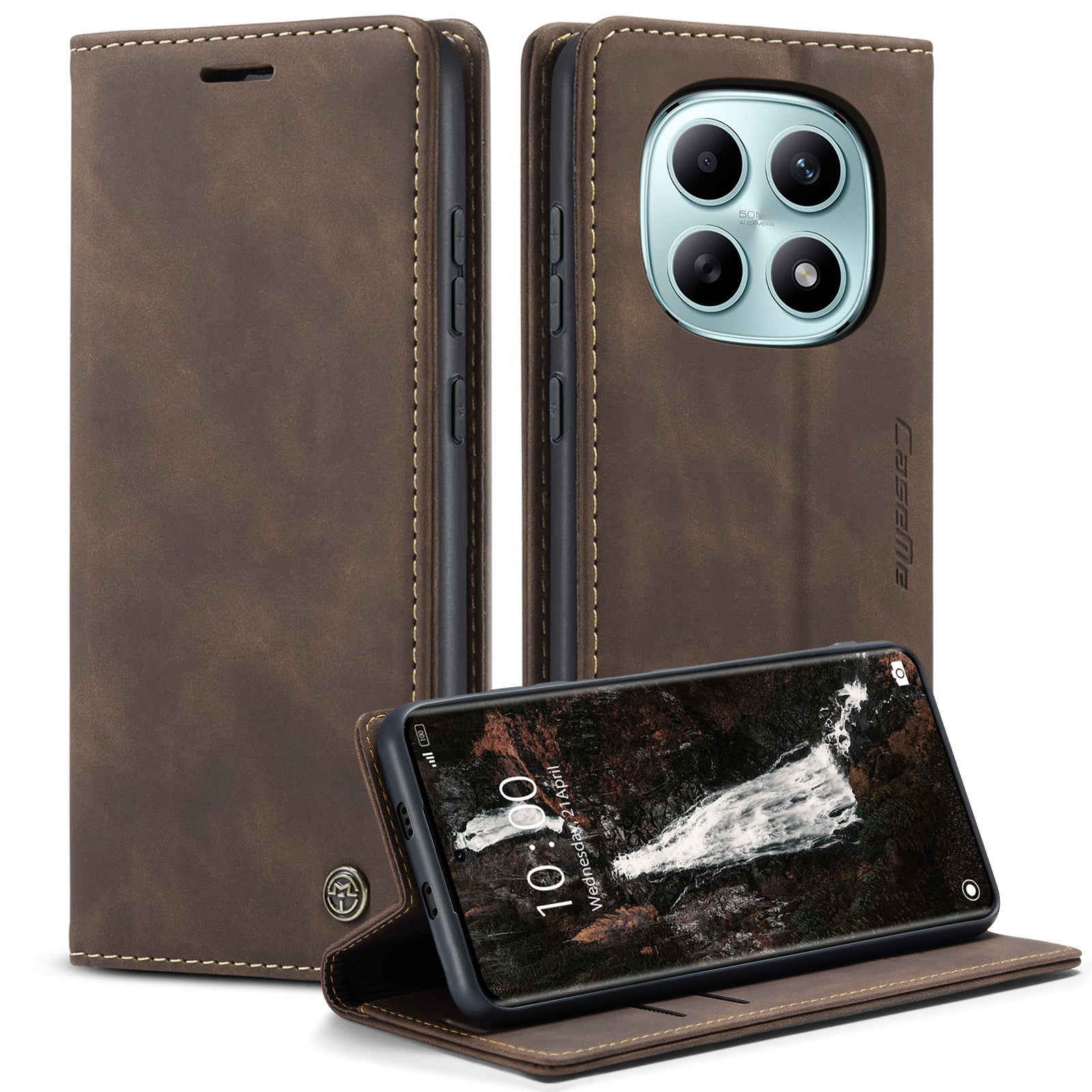 For Xiaomi Redmi Note 15 5G (Global) / Xiaomi Poco M8 5G / Xiaomi Redmi Note 15 4G (Global) Wallet Case CASEME 013 Series PU Leather Phone Cover Stand - Coffee