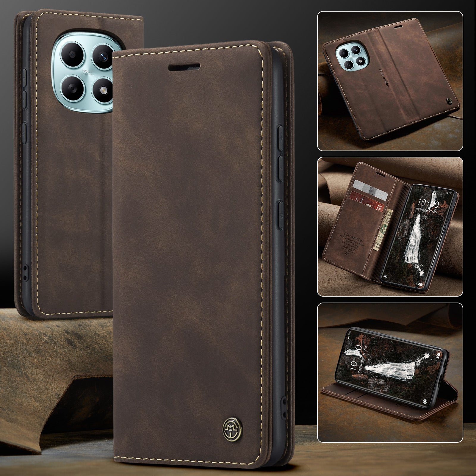 For Xiaomi Redmi Note 15 5G (Global) / Xiaomi Poco M8 5G / Xiaomi Redmi Note 15 4G (Global) Wallet Case CASEME 013 Series PU Leather Phone Cover Stand - Coffee