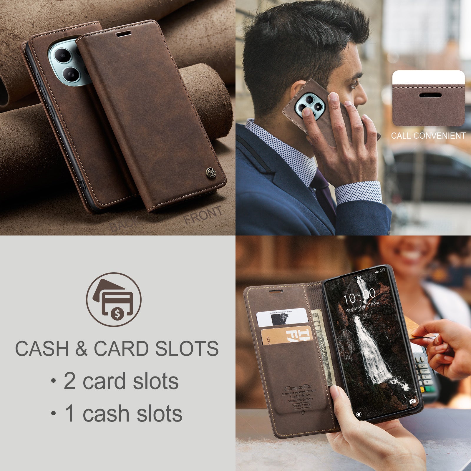 For Xiaomi Redmi Note 15 5G (Global) / Xiaomi Poco M8 5G / Xiaomi Redmi Note 15 4G (Global) Wallet Case CASEME 013 Series PU Leather Phone Cover Stand - Coffee