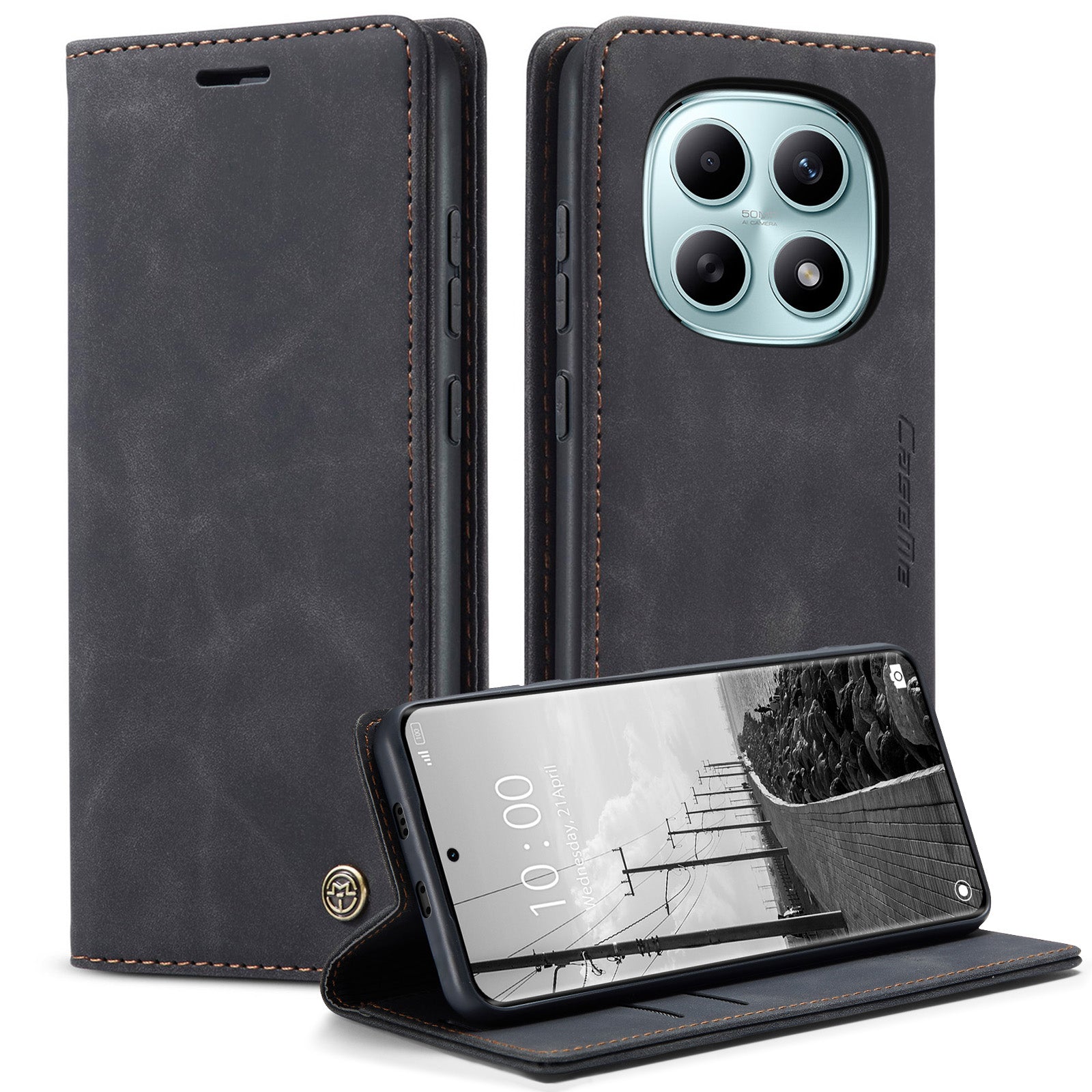 For Xiaomi Redmi Note 15 5G (Global) / Xiaomi Poco M8 5G / Xiaomi Redmi Note 15 4G (Global) Wallet Case CASEME 013 Series PU Leather Phone Cover Stand - Black