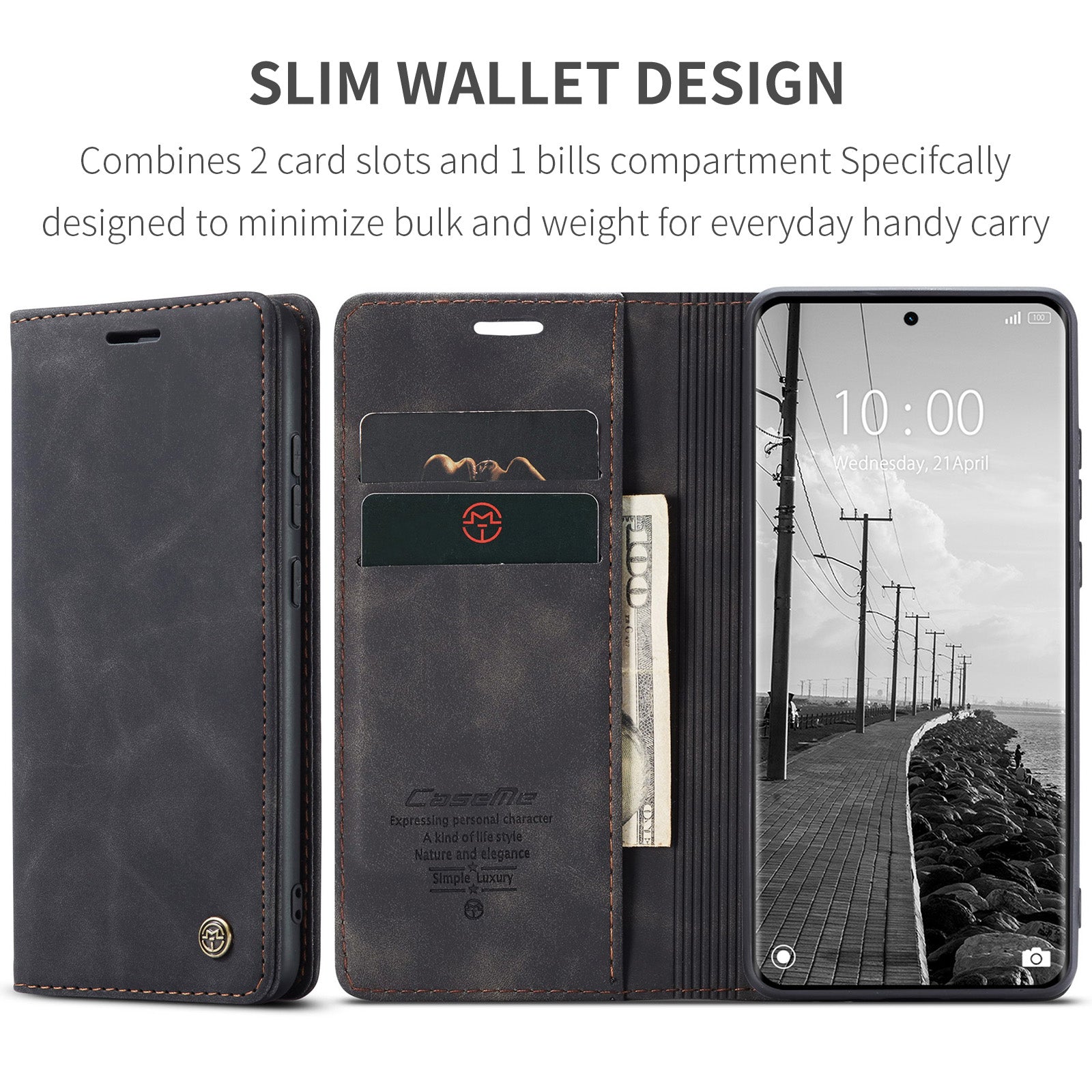 For Xiaomi Redmi Note 15 5G (Global) / Xiaomi Poco M8 5G / Xiaomi Redmi Note 15 4G (Global) Wallet Case CASEME 013 Series PU Leather Phone Cover Stand - Black