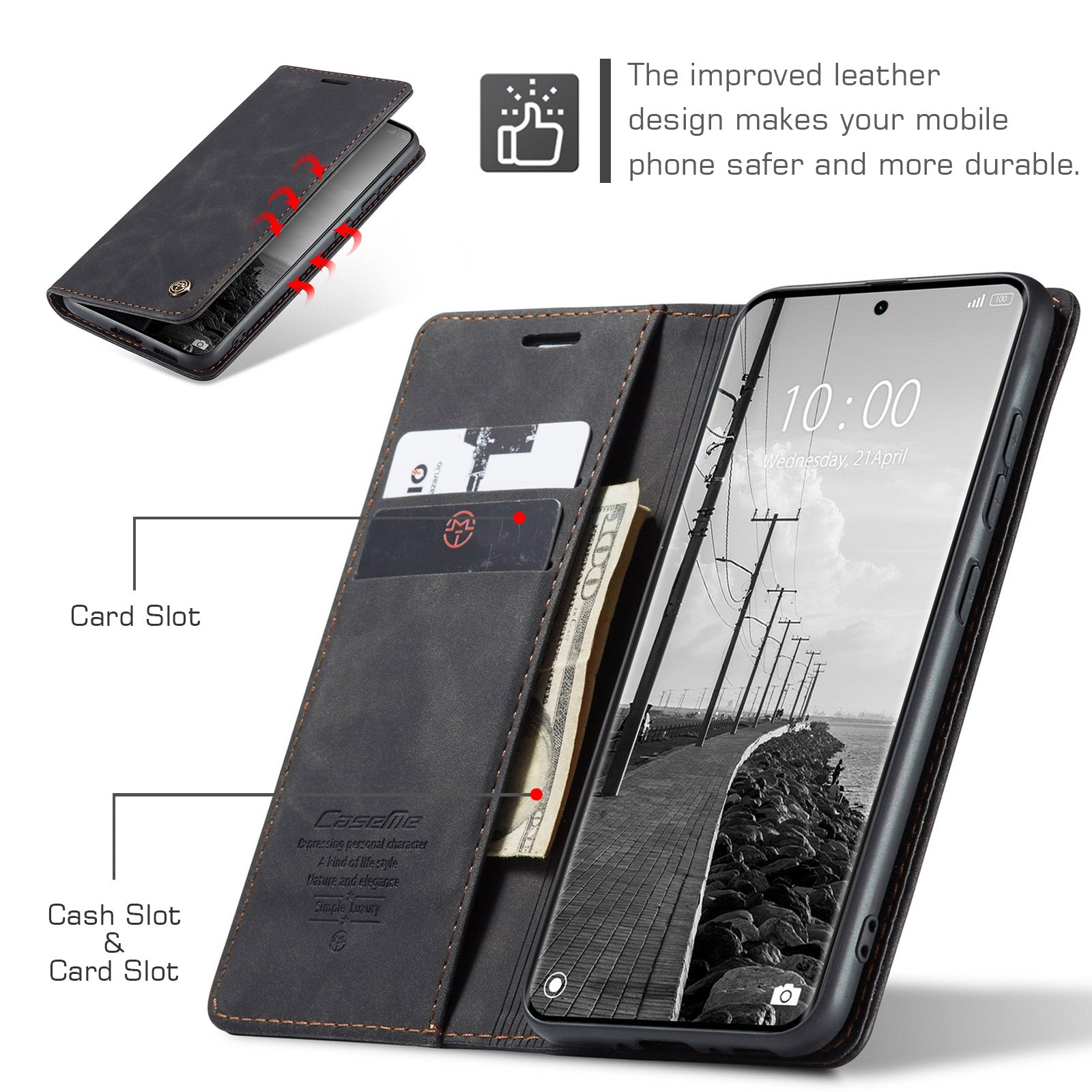 For Xiaomi Redmi Note 15 5G (Global) / Xiaomi Poco M8 5G / Xiaomi Redmi Note 15 4G (Global) Wallet Case CASEME 013 Series PU Leather Phone Cover Stand - Black
