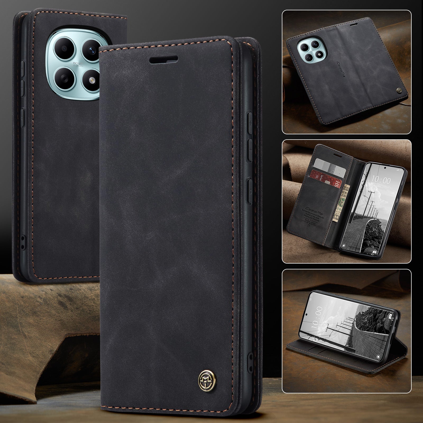 For Xiaomi Redmi Note 15 5G (Global) / Xiaomi Poco M8 5G / Xiaomi Redmi Note 15 4G (Global) Wallet Case CASEME 013 Series PU Leather Phone Cover Stand - Black