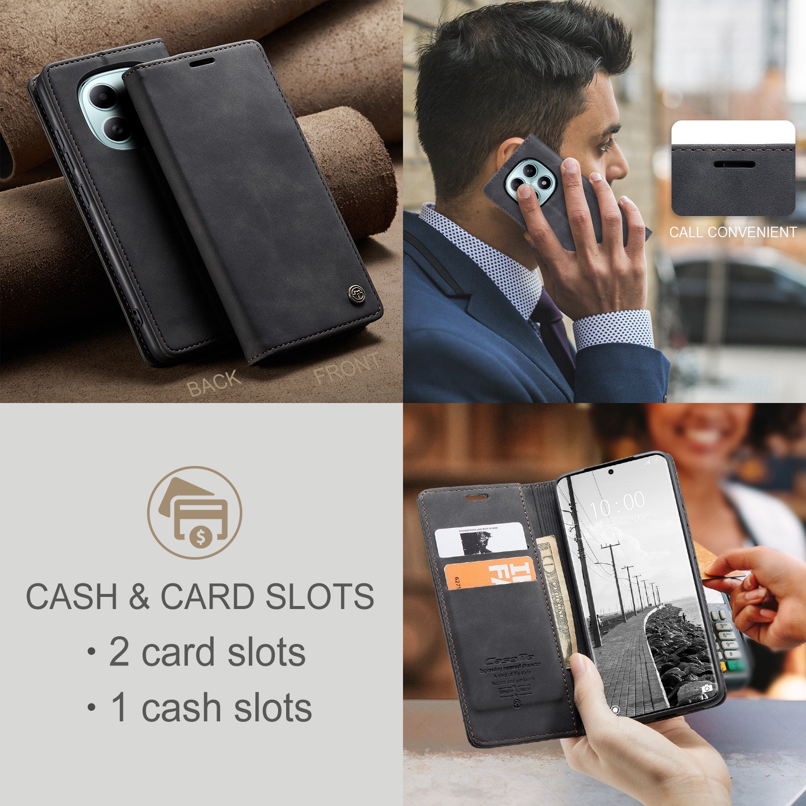 For Xiaomi Redmi Note 15 5G (Global) / Xiaomi Poco M8 5G / Xiaomi Redmi Note 15 4G (Global) Wallet Case CASEME 013 Series PU Leather Phone Cover Stand - Black