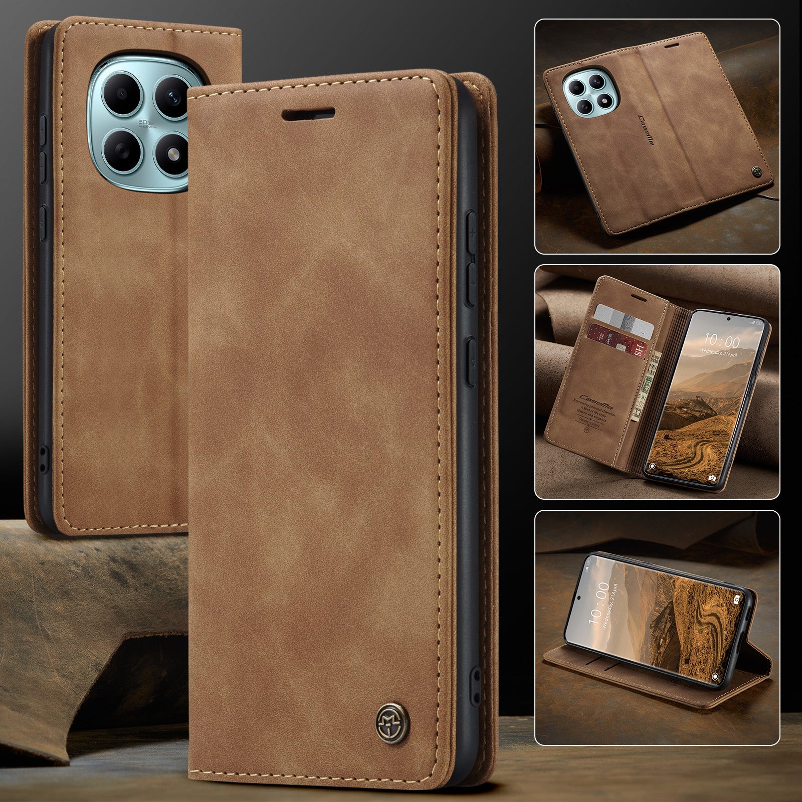 For Xiaomi Redmi Note 15 5G (Global) / Xiaomi Poco M8 5G / Xiaomi Redmi Note 15 4G (Global) Wallet Case CASEME 013 Series PU Leather Phone Cover Stand - Brown