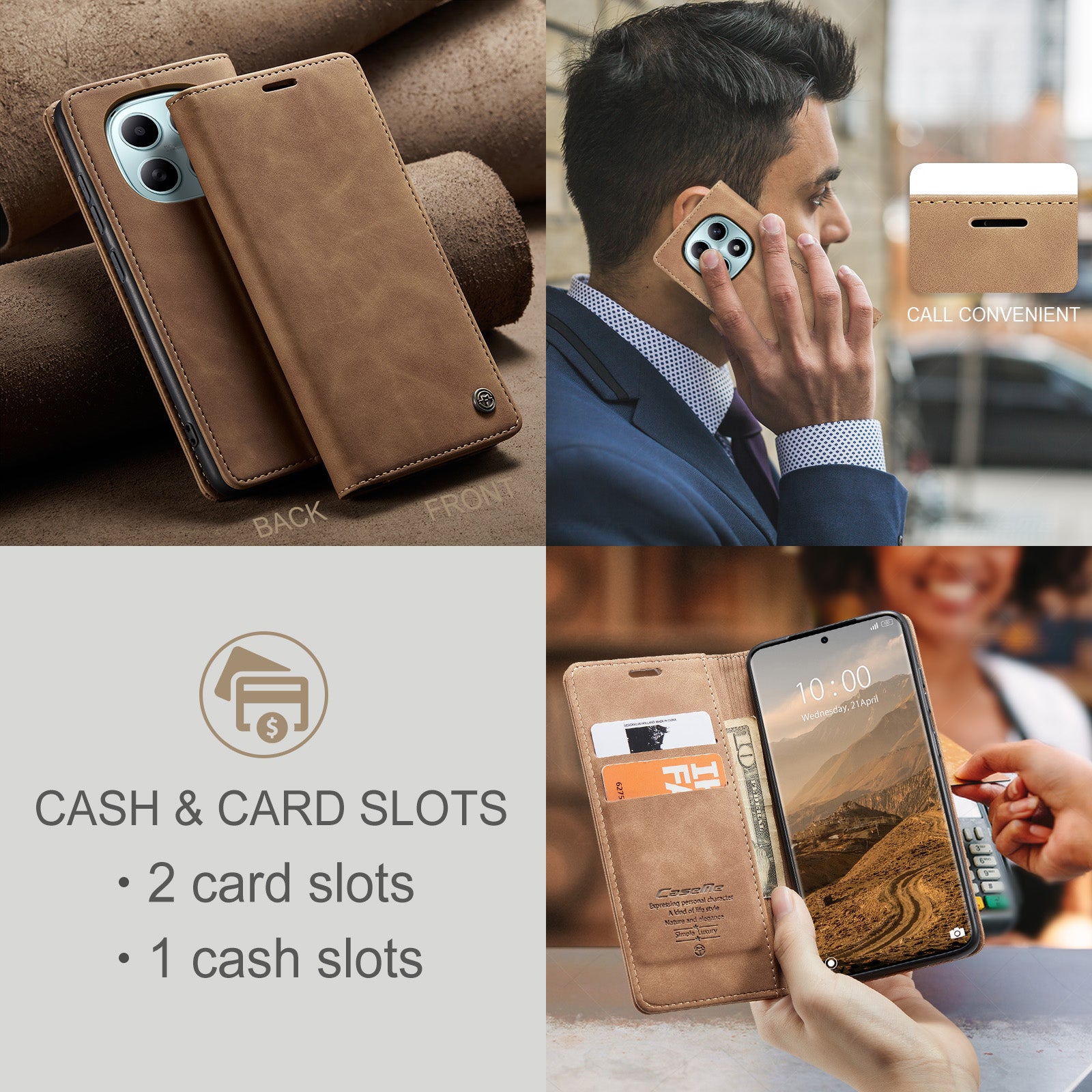 For Xiaomi Redmi Note 15 5G (Global) / Xiaomi Poco M8 5G / Xiaomi Redmi Note 15 4G (Global) Wallet Case CASEME 013 Series PU Leather Phone Cover Stand - Brown