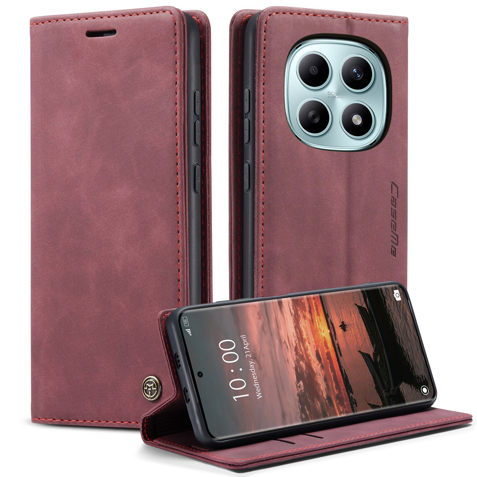 For Xiaomi Redmi Note 15 5G (Global) / Xiaomi Poco M8 5G / Xiaomi Redmi Note 15 4G (Global) Wallet Case CASEME 013 Series PU Leather Phone Cover Stand - Red