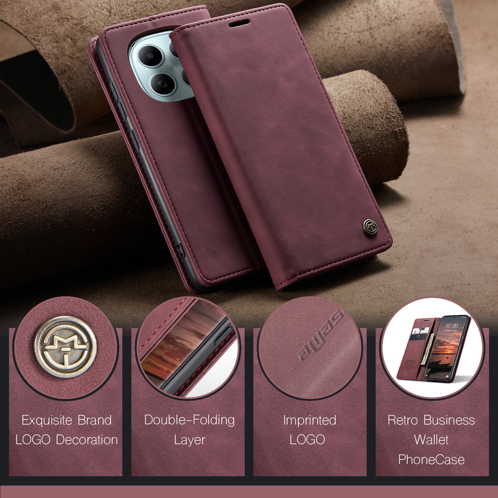 For Xiaomi Redmi Note 15 5G (Global) / Xiaomi Poco M8 5G / Xiaomi Redmi Note 15 4G (Global) Wallet Case CASEME 013 Series PU Leather Phone Cover Stand - Red