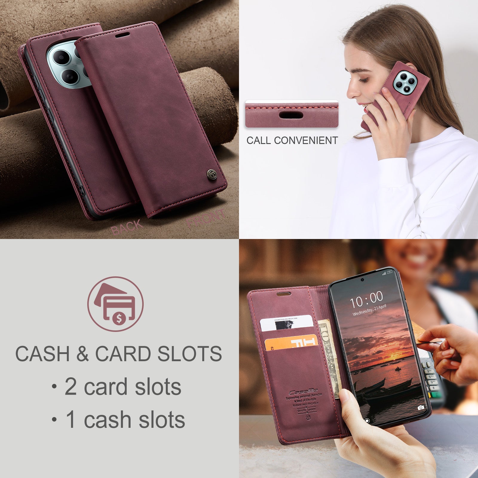 For Xiaomi Redmi Note 15 5G (Global) / Xiaomi Poco M8 5G / Xiaomi Redmi Note 15 4G (Global) Wallet Case CASEME 013 Series PU Leather Phone Cover Stand - Red