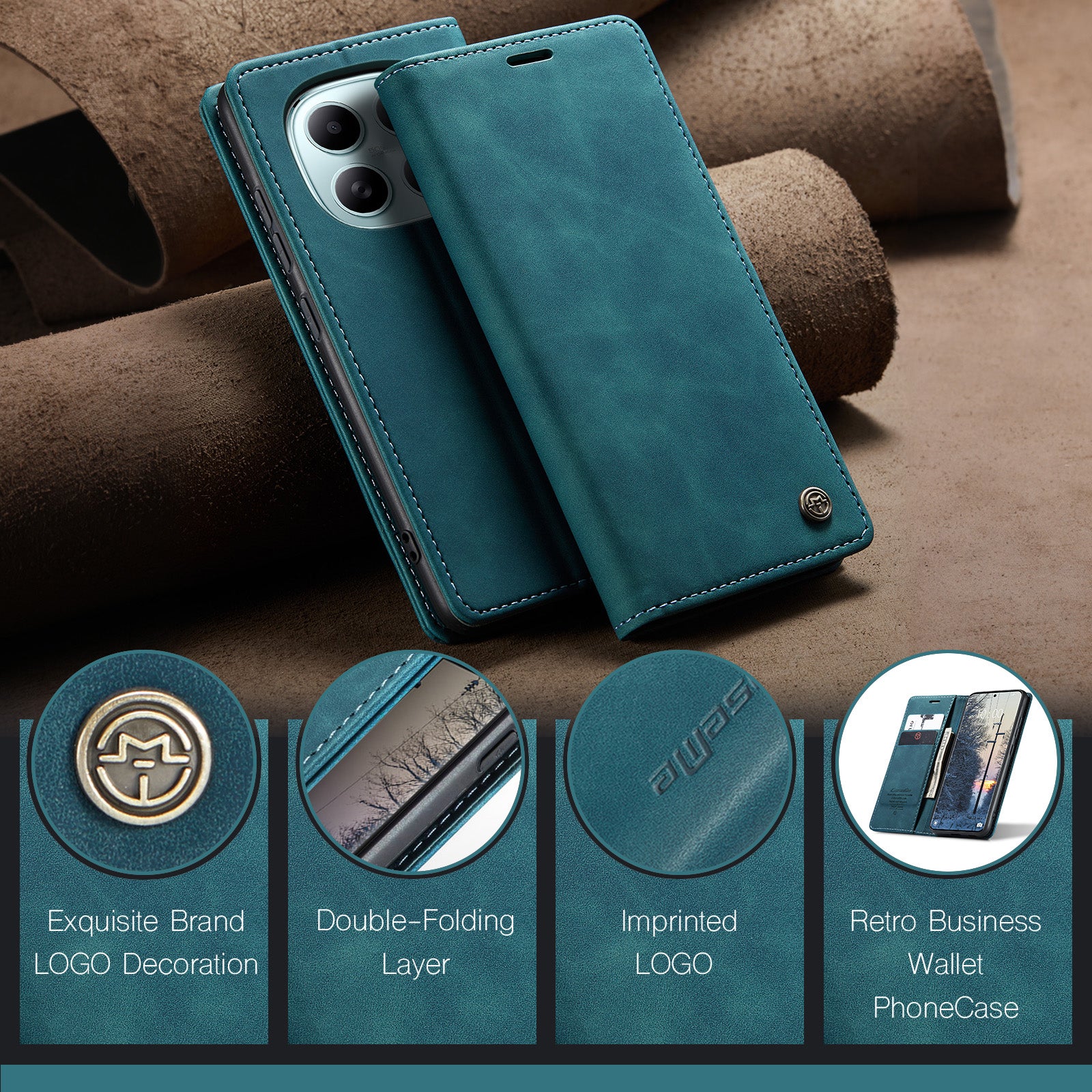 For Xiaomi Redmi Note 15 5G (Global) / Xiaomi Poco M8 5G / Xiaomi Redmi Note 15 4G (Global) Wallet Case CASEME 013 Series PU Leather Phone Cover Stand - Blue
