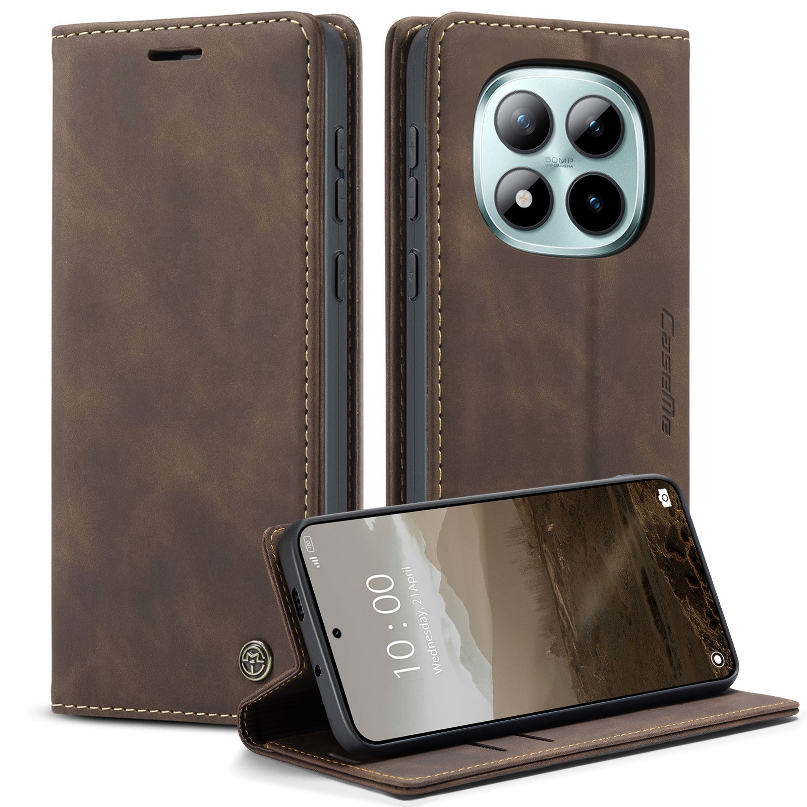 For Xiaomi Poco M8 Pro 5G / Xiaomi Redmi Note 15 Pro+ 5G (Global) Wallet Case CASEME 013 Series PU Leather Phone Cover Stand - Coffee