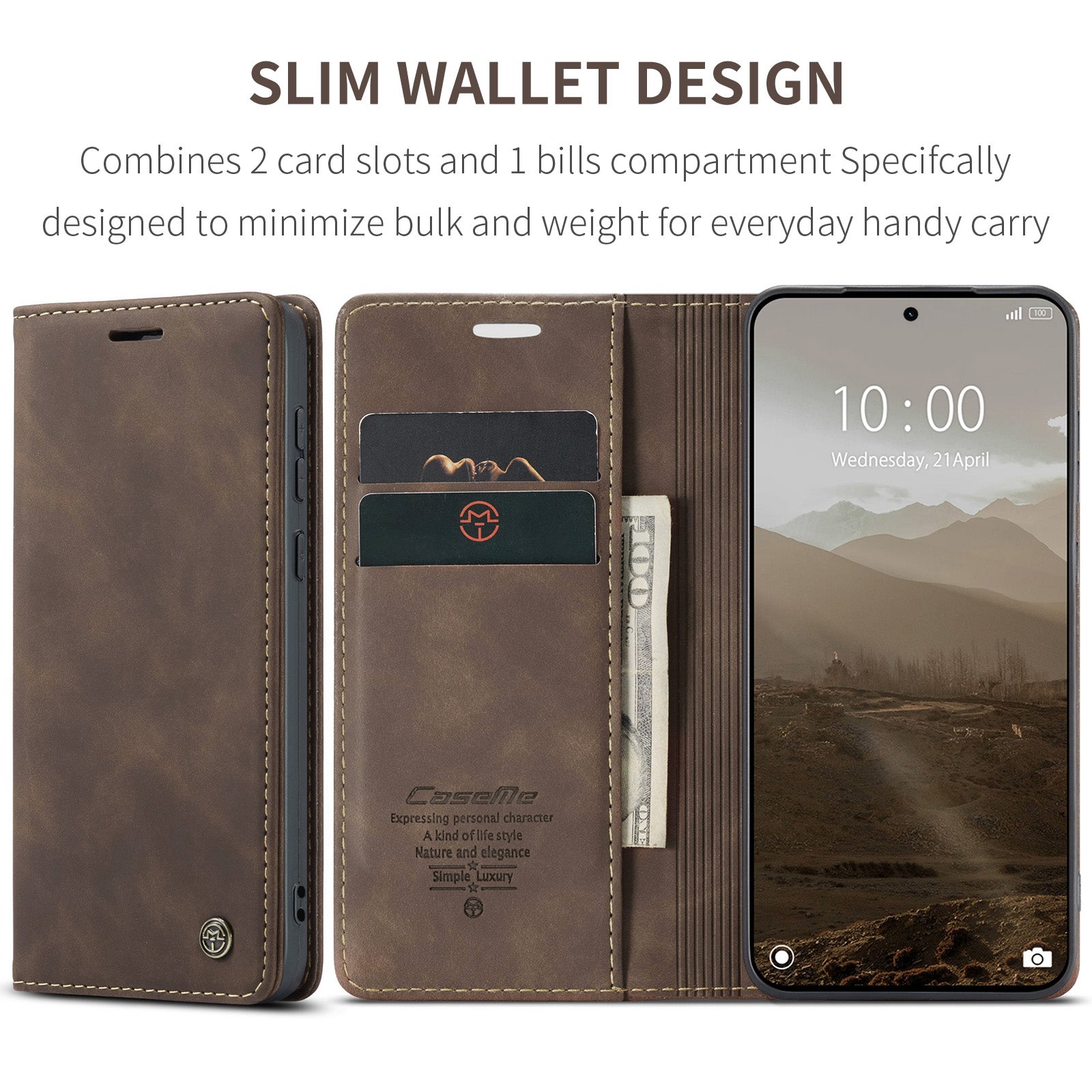 For Xiaomi Poco M8 Pro 5G / Xiaomi Redmi Note 15 Pro+ 5G (Global) Wallet Case CASEME 013 Series PU Leather Phone Cover Stand - Coffee
