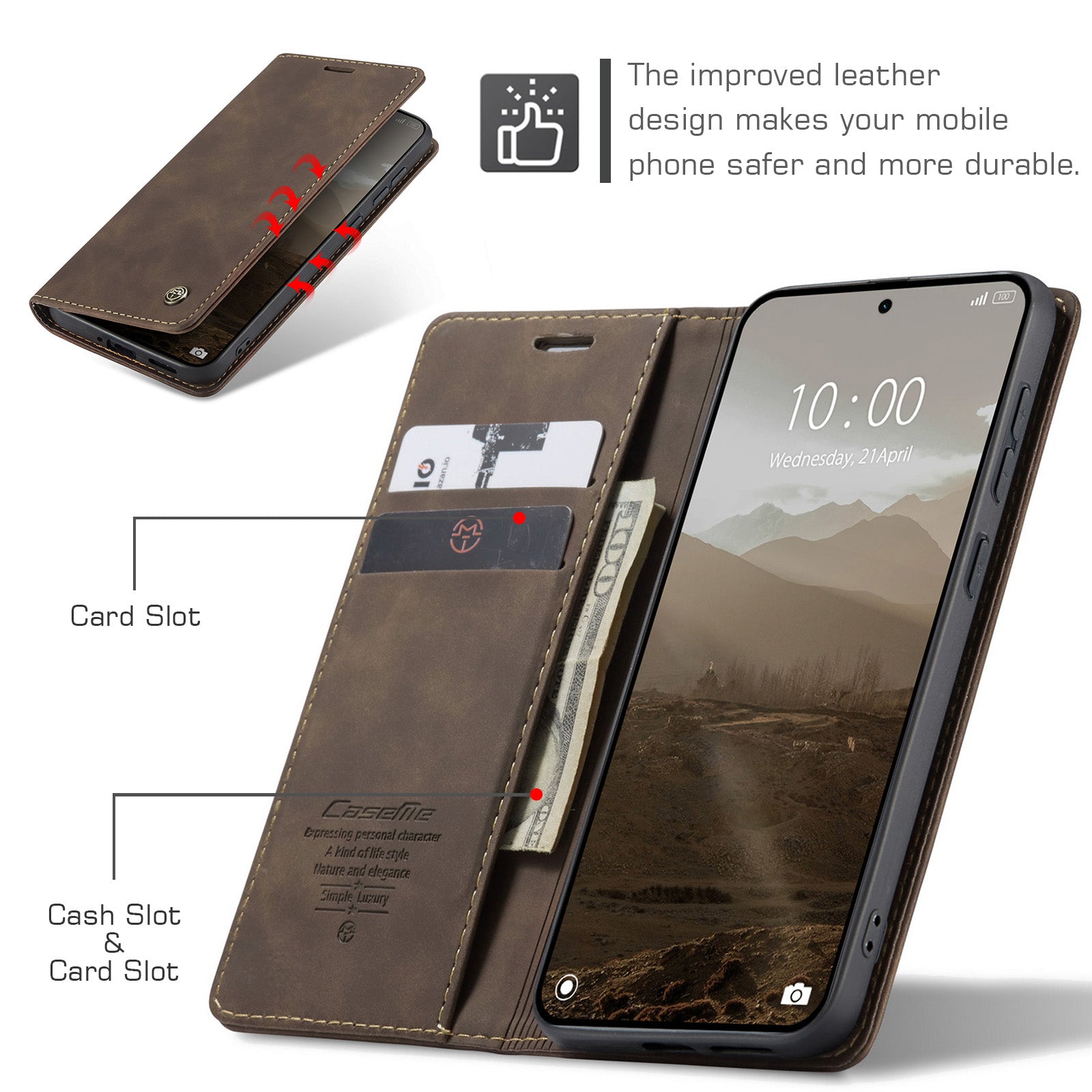 For Xiaomi Poco M8 Pro 5G / Xiaomi Redmi Note 15 Pro+ 5G (Global) Wallet Case CASEME 013 Series PU Leather Phone Cover Stand - Coffee