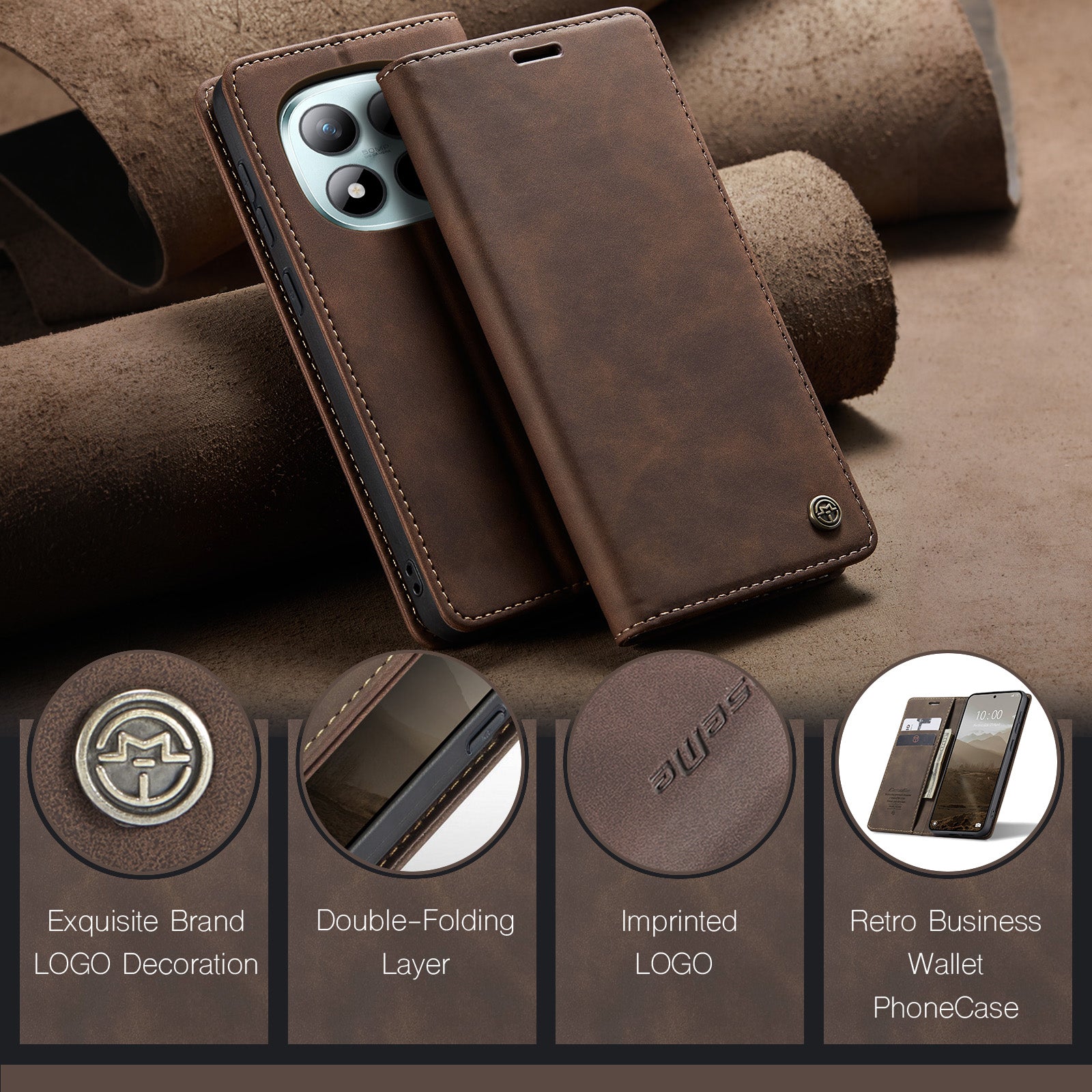 For Xiaomi Poco M8 Pro 5G / Xiaomi Redmi Note 15 Pro+ 5G (Global) Wallet Case CASEME 013 Series PU Leather Phone Cover Stand - Coffee