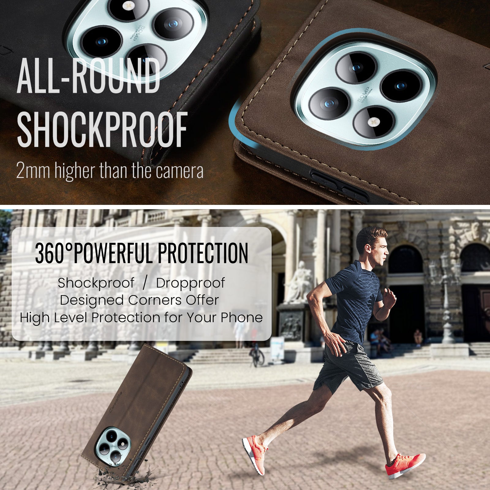 For Xiaomi Poco M8 Pro 5G / Xiaomi Redmi Note 15 Pro+ 5G (Global) Wallet Case CASEME 013 Series PU Leather Phone Cover Stand - Coffee