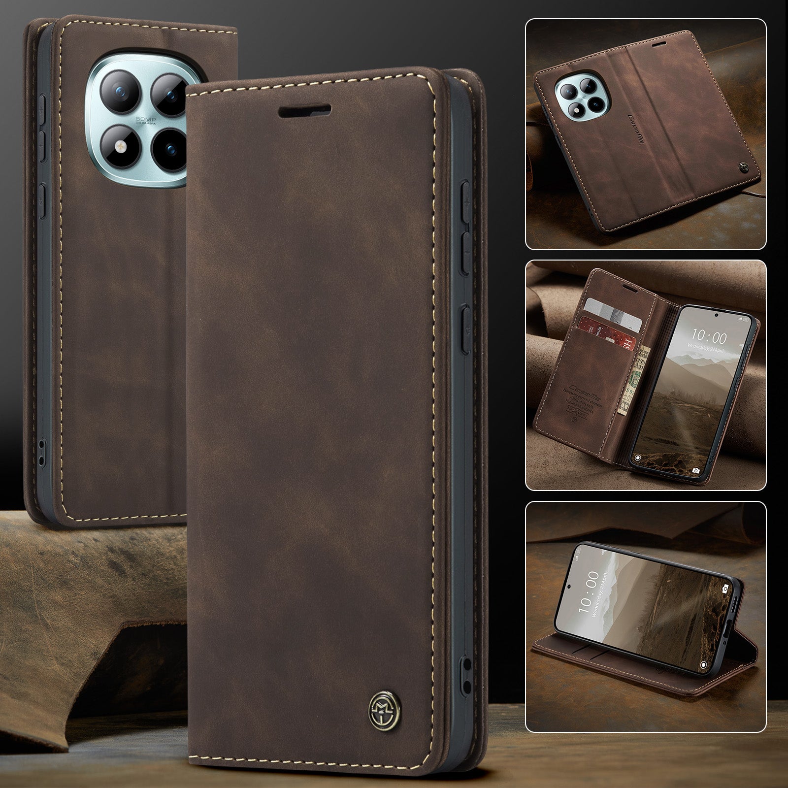 For Xiaomi Poco M8 Pro 5G / Xiaomi Redmi Note 15 Pro+ 5G (Global) Wallet Case CASEME 013 Series PU Leather Phone Cover Stand - Coffee