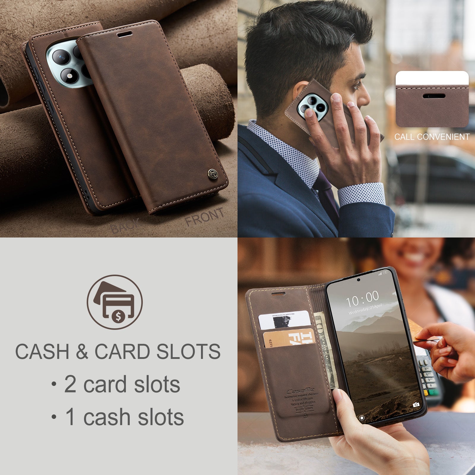 For Xiaomi Poco M8 Pro 5G / Xiaomi Redmi Note 15 Pro+ 5G (Global) Wallet Case CASEME 013 Series PU Leather Phone Cover Stand - Coffee