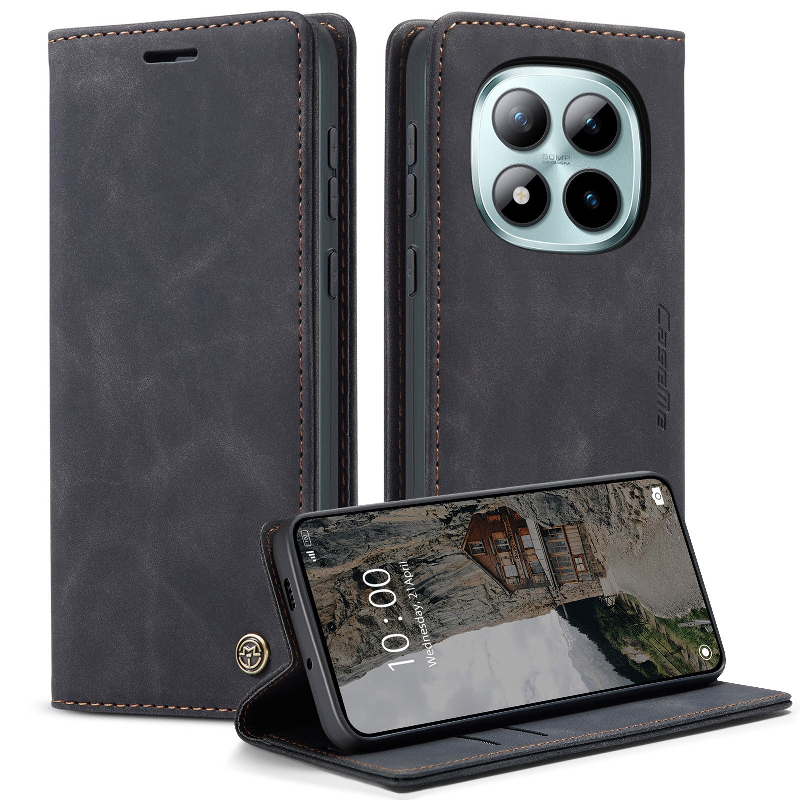 For Xiaomi Poco M8 Pro 5G / Xiaomi Redmi Note 15 Pro+ 5G (Global) Wallet Case CASEME 013 Series PU Leather Phone Cover Stand - Black