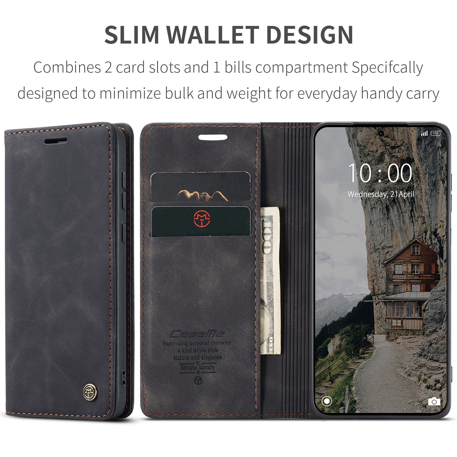 For Xiaomi Poco M8 Pro 5G / Xiaomi Redmi Note 15 Pro+ 5G (Global) Wallet Case CASEME 013 Series PU Leather Phone Cover Stand - Black