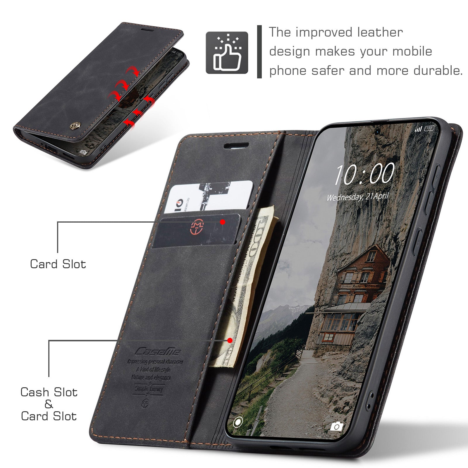 For Xiaomi Poco M8 Pro 5G / Xiaomi Redmi Note 15 Pro+ 5G (Global) Wallet Case CASEME 013 Series PU Leather Phone Cover Stand - Black