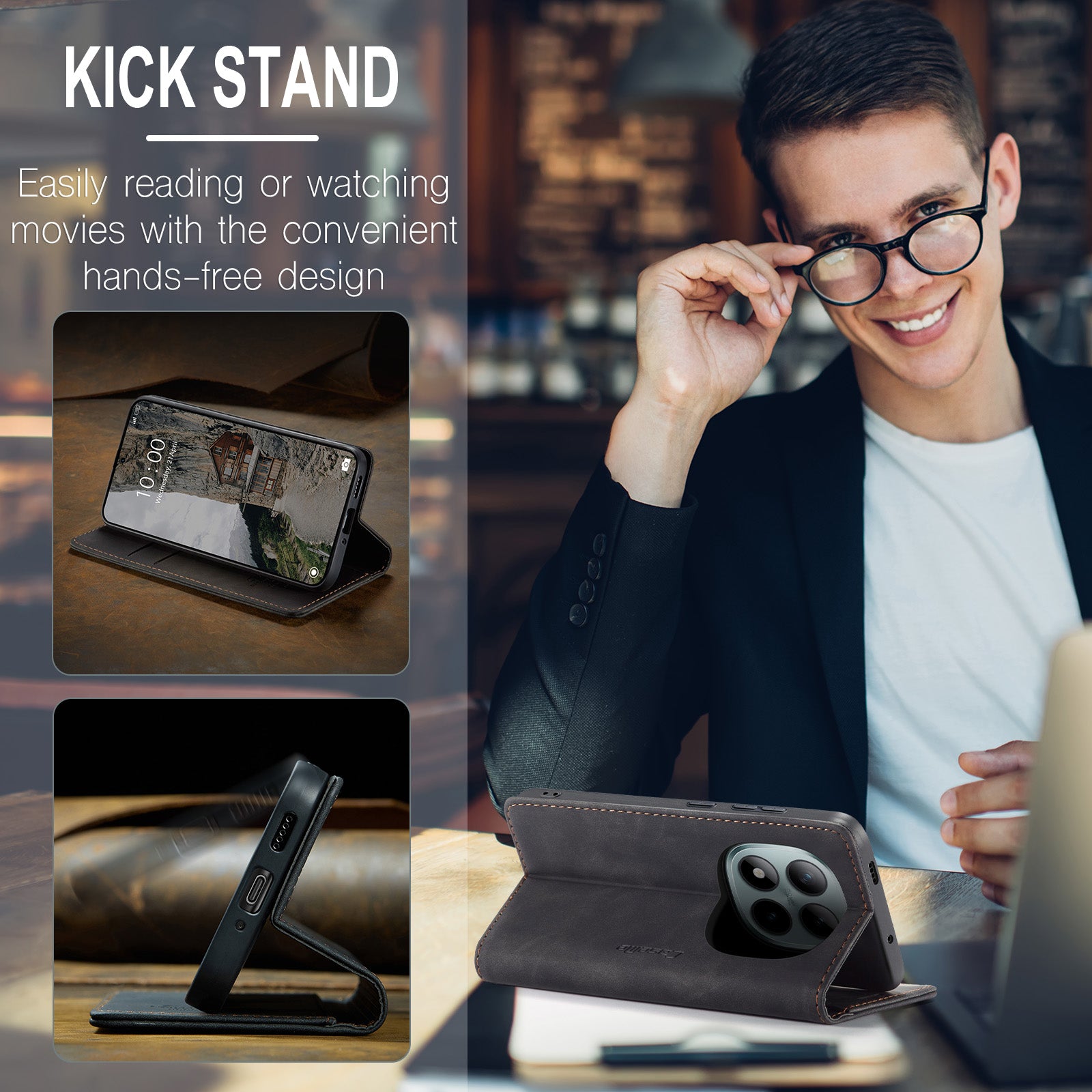 For Xiaomi Poco M8 Pro 5G / Xiaomi Redmi Note 15 Pro+ 5G (Global) Wallet Case CASEME 013 Series PU Leather Phone Cover Stand - Black