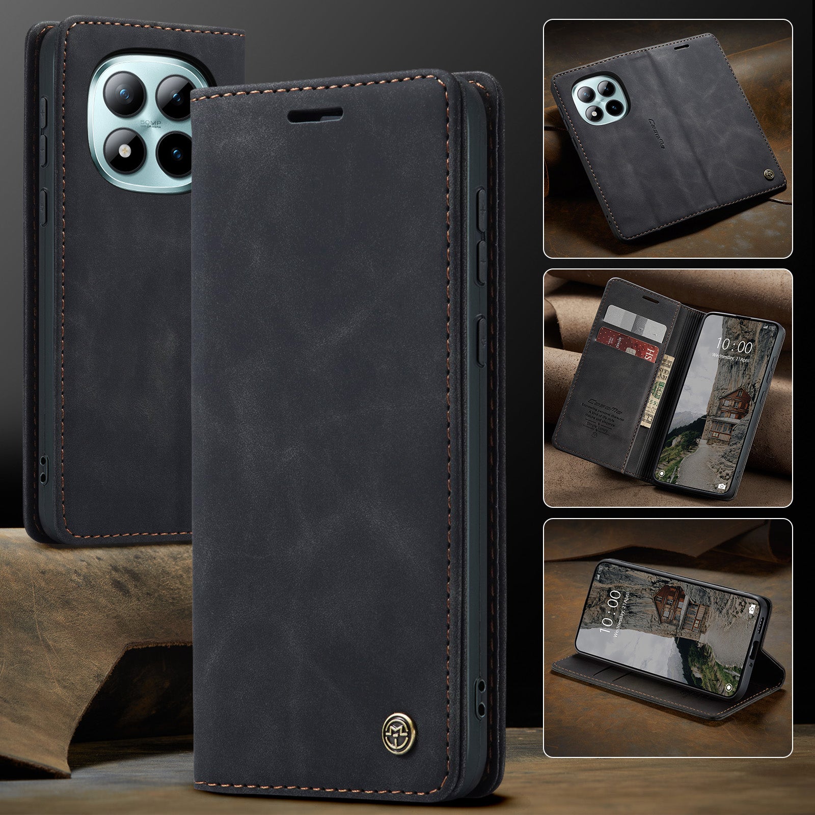 For Xiaomi Poco M8 Pro 5G / Xiaomi Redmi Note 15 Pro+ 5G (Global) Wallet Case CASEME 013 Series PU Leather Phone Cover Stand - Black