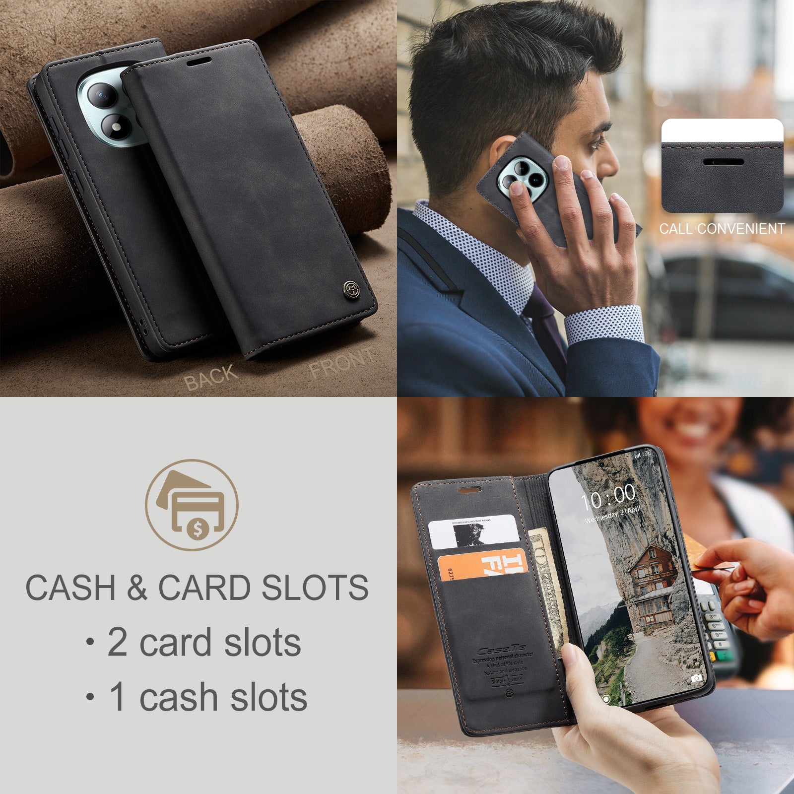 For Xiaomi Poco M8 Pro 5G / Xiaomi Redmi Note 15 Pro+ 5G (Global) Wallet Case CASEME 013 Series PU Leather Phone Cover Stand - Black