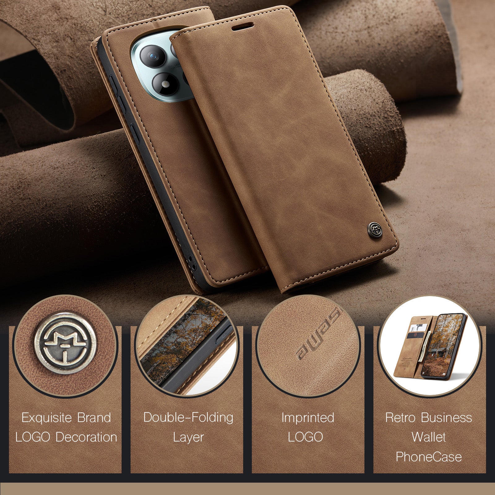 For Xiaomi Poco M8 Pro 5G / Xiaomi Redmi Note 15 Pro+ 5G (Global) Wallet Case CASEME 013 Series PU Leather Phone Cover Stand - Brown