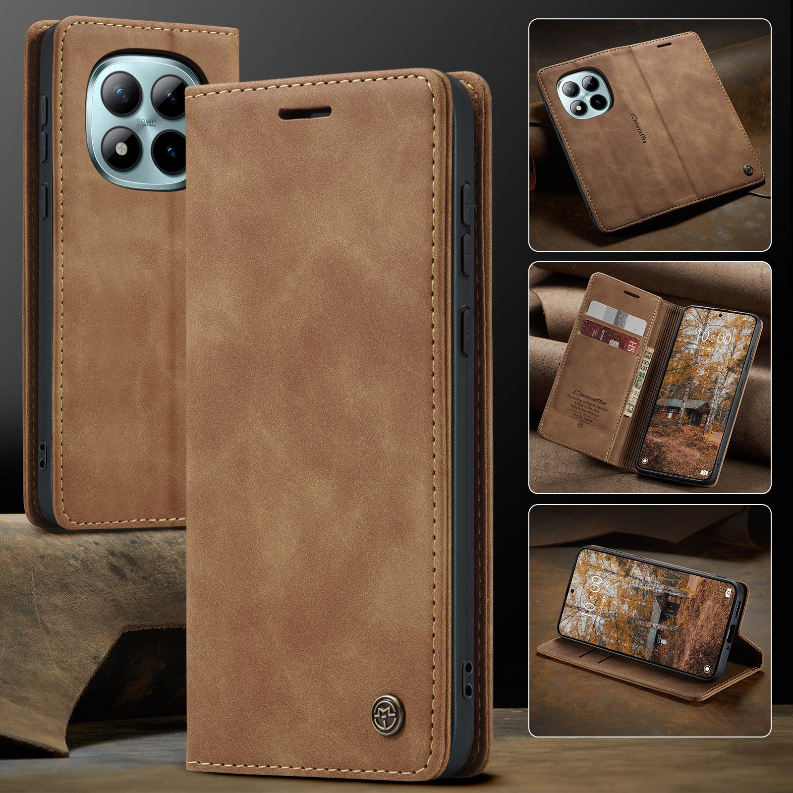 For Xiaomi Poco M8 Pro 5G / Xiaomi Redmi Note 15 Pro+ 5G (Global) Wallet Case CASEME 013 Series PU Leather Phone Cover Stand - Brown
