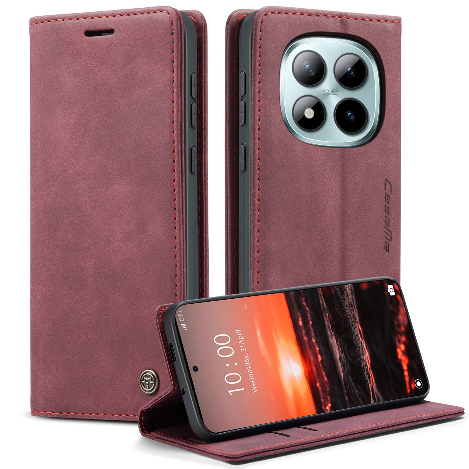 For Xiaomi Poco M8 Pro 5G / Xiaomi Redmi Note 15 Pro+ 5G (Global) Wallet Case CASEME 013 Series PU Leather Phone Cover Stand - Red