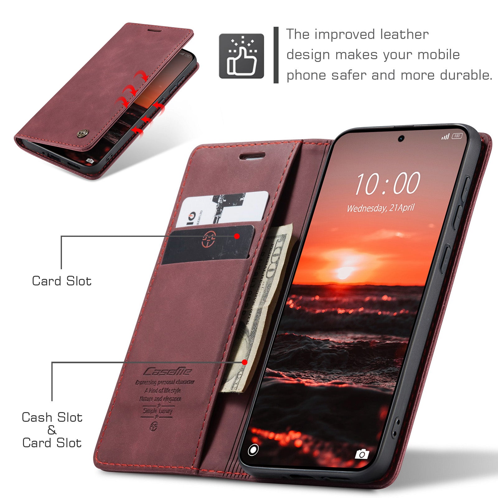 For Xiaomi Poco M8 Pro 5G / Xiaomi Redmi Note 15 Pro+ 5G (Global) Wallet Case CASEME 013 Series PU Leather Phone Cover Stand - Red