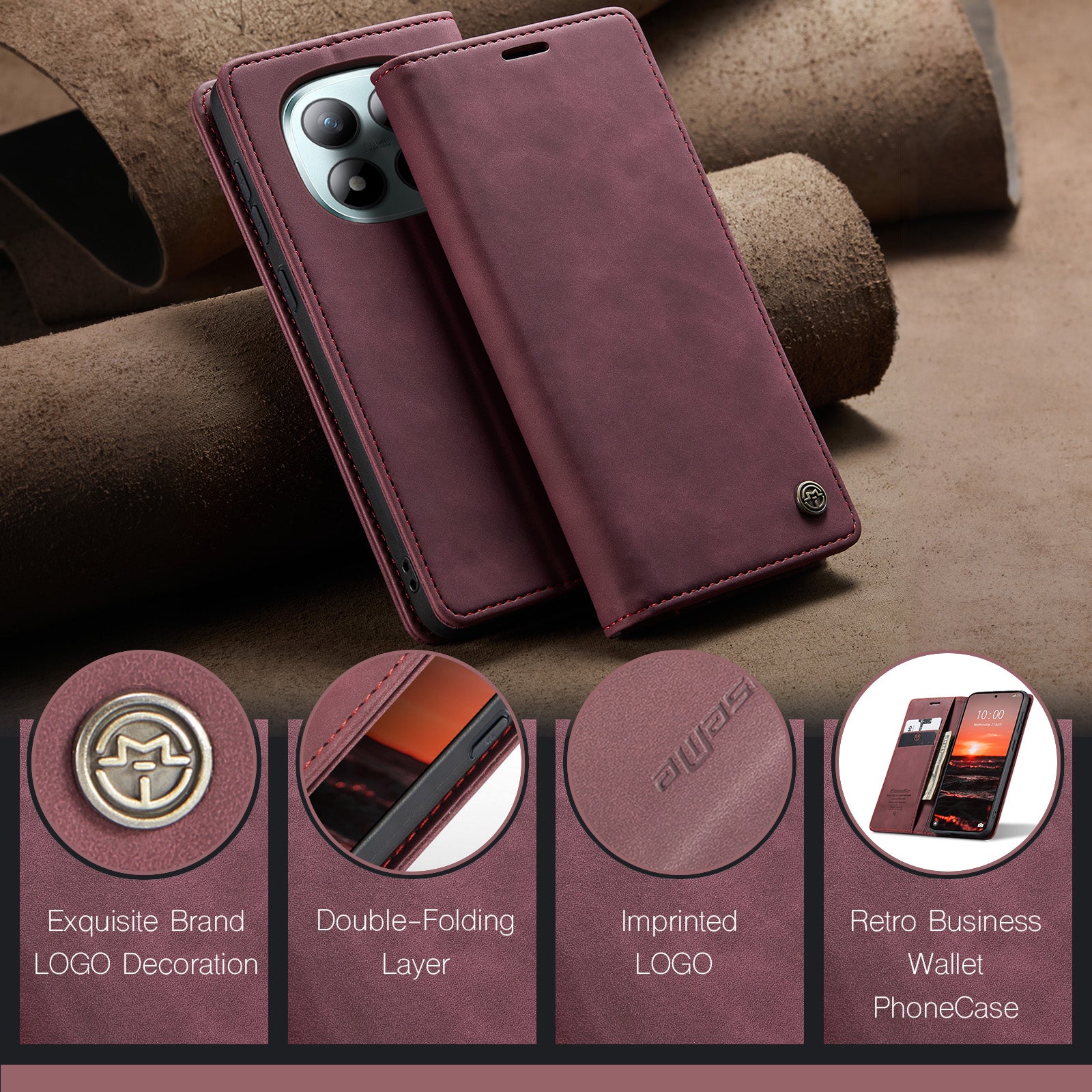 For Xiaomi Poco M8 Pro 5G / Xiaomi Redmi Note 15 Pro+ 5G (Global) Wallet Case CASEME 013 Series PU Leather Phone Cover Stand - Red