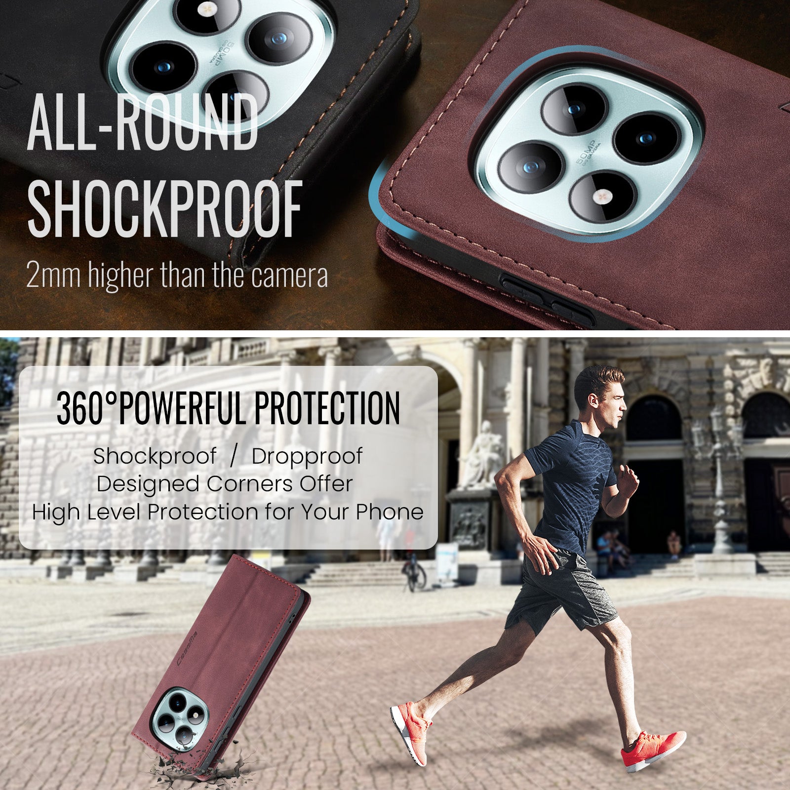 For Xiaomi Poco M8 Pro 5G / Xiaomi Redmi Note 15 Pro+ 5G (Global) Wallet Case CASEME 013 Series PU Leather Phone Cover Stand - Red