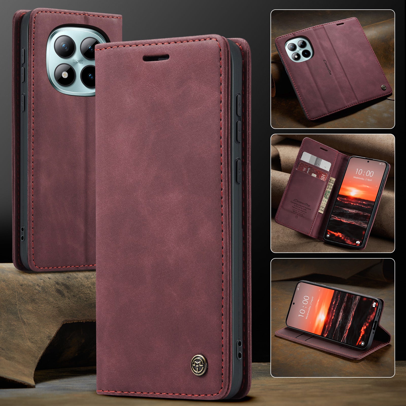 For Xiaomi Poco M8 Pro 5G / Xiaomi Redmi Note 15 Pro+ 5G (Global) Wallet Case CASEME 013 Series PU Leather Phone Cover Stand - Red