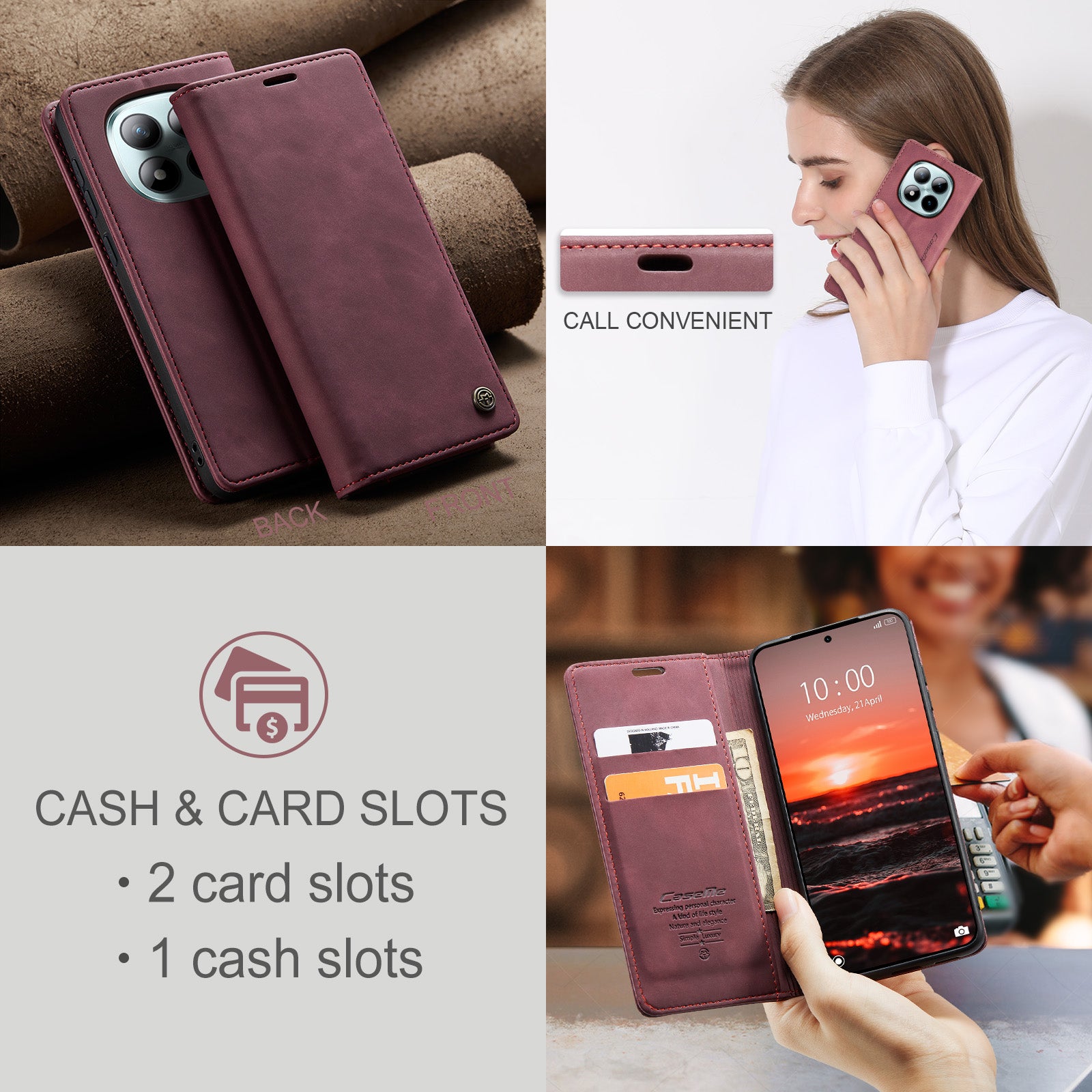 For Xiaomi Poco M8 Pro 5G / Xiaomi Redmi Note 15 Pro+ 5G (Global) Wallet Case CASEME 013 Series PU Leather Phone Cover Stand - Red