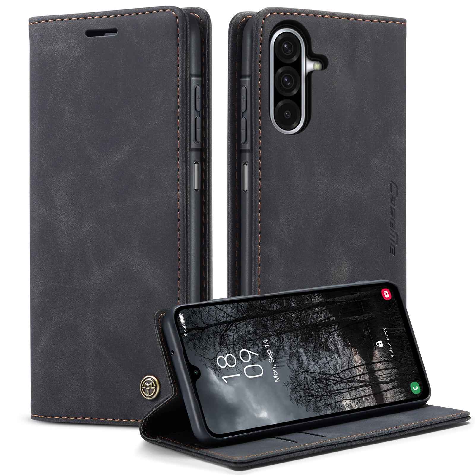 For Samsung Galaxy A57 5G Wallet Case CASEME 013 Series PU Leather Phone Cover Stand - Black