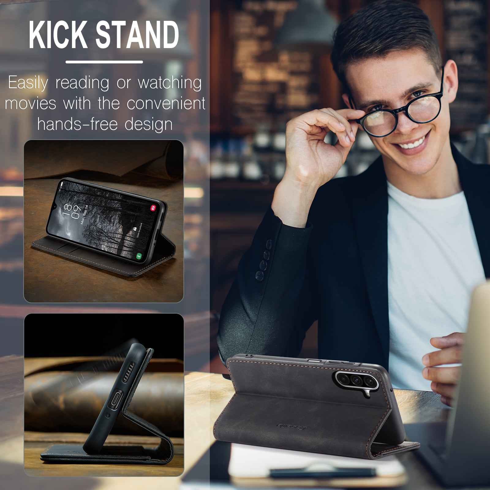 For Samsung Galaxy A57 5G Wallet Case CASEME 013 Series PU Leather Phone Cover Stand - Black